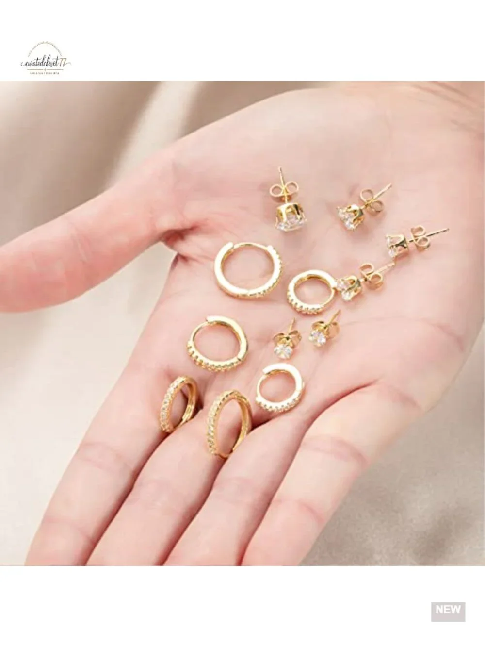 14K Gold Plated Hypoallergenic Hoop Earrings Set with Studs - 6 Pairs